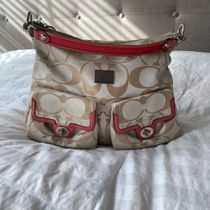 Coach Poppy Signature Shoulder Bag with Pink Trim
